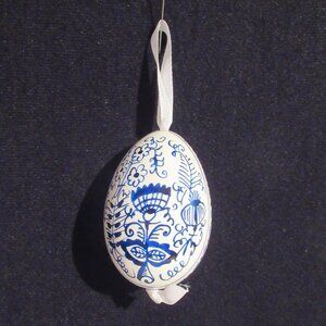 Vintage Czech Hand Painted Easter Egg from Prague. Blue & White, Ornament